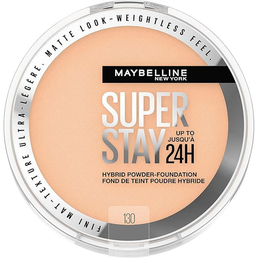 Maybelline Super Stay Up to 24HR Hybrid Powder-Foundation, Medium-to-Full Coverage Makeup, Matte Finish, 130, 1 Count