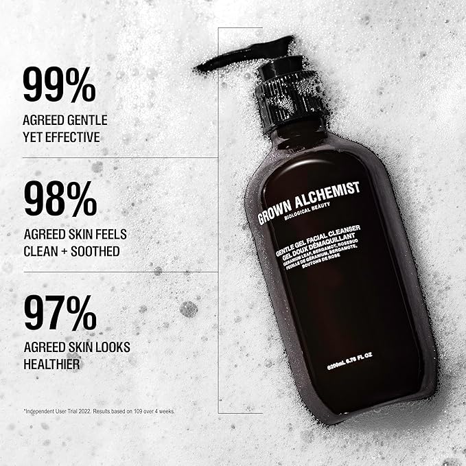 Grown Alchemist Gentle Gel Facial Cleanser (200ml) Natural Face Wash. Hydrating Bergamot & Rosebud Exfoliating with Willow Bark, a Salicylic Acid Alternative.