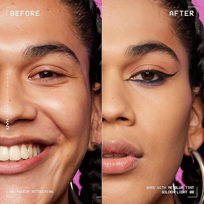 NYX PROFESSIONAL MAKEUP Bare With Me Blur Skin Tint Foundation Make Up with Matcha, Glycerin & Niacinamide - Golden Light