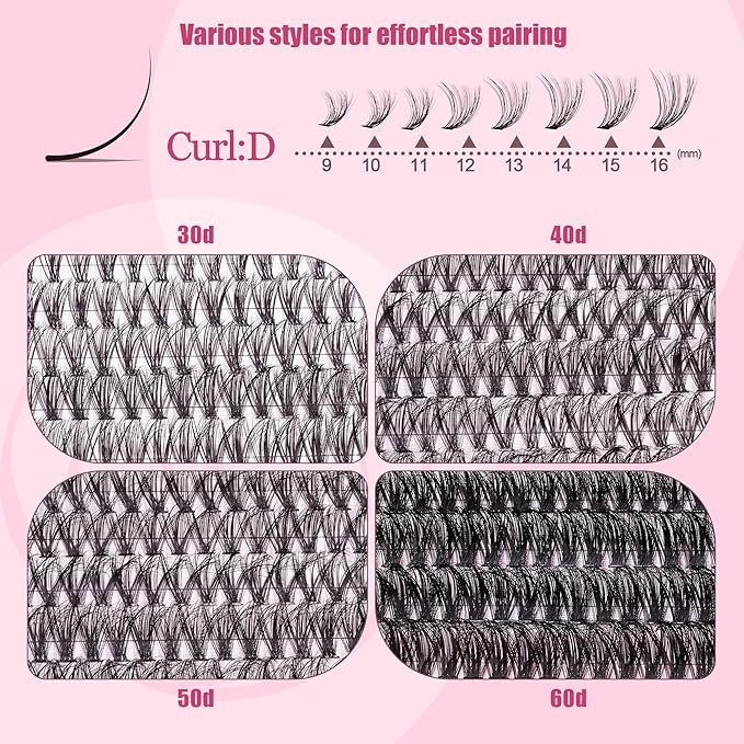 Lash Clusters - Lash Clusters with Bottom Lashes Lash Clusters 30D40D50D60D Fluffy Wispy EyeLash Clusters D Curl No Adhesives Included