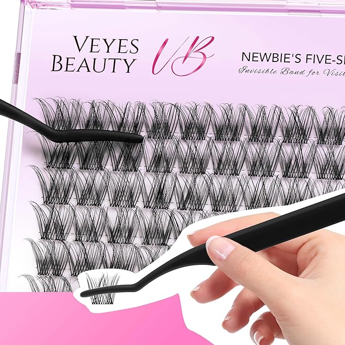 VEYESBEAUTY Lash Clusters Individual Eyelash Extensions Thin & Invisible Band DIY False Eyelashes for Self-application Newbie's Five-Second Series Wispy Lash Tray, LuxeBold 10mm Single Length