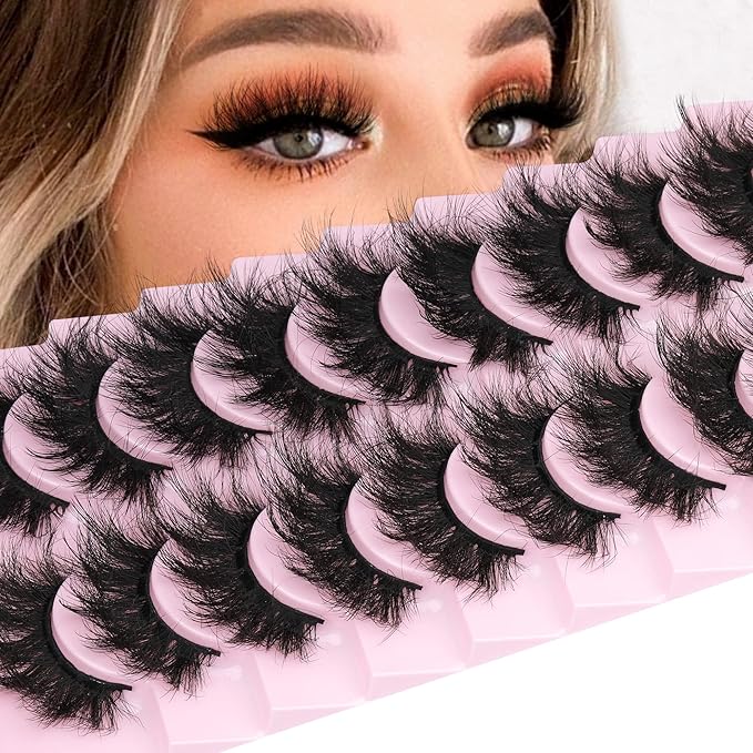 Mink Lashes 8D Volume Dramatic False Eyelashes Soft 20 mm 10 Pairs Pack Wispy FANXITON Faux Mink Eye Lashes