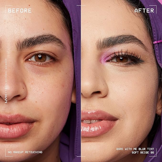 NYX PROFESSIONAL MAKEUP Bare With Me Blur Skin Tint Foundation Make Up with Matcha, Glycerin & Niacinamide - Soft Beige