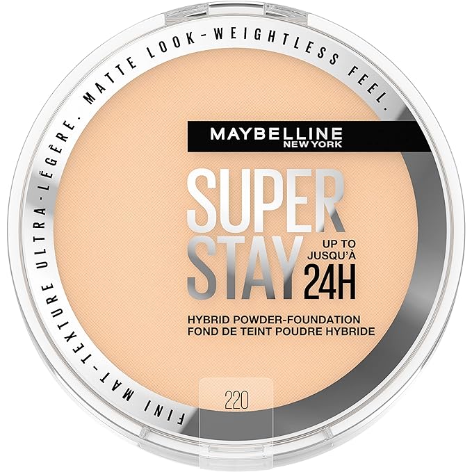 Maybelline Super Stay Up to 24HR Hybrid Powder-Foundation, Medium-to-Full Coverage Makeup, Matte Finish, 220, 1 Count