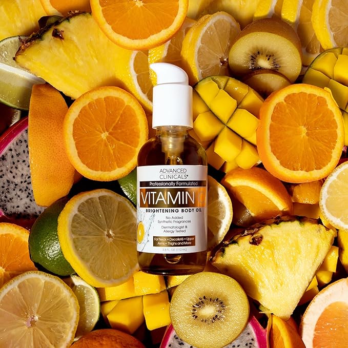 Advanced Clinicals Vitamin C illuminating Body Oil For Women & Men |Vitamin C Oil Skin Care Body Moisturizer With Vitamin E + Botanicals To Help Improve Appearance Of Dark Spots + Dry Skin, 3.8 Fl Oz