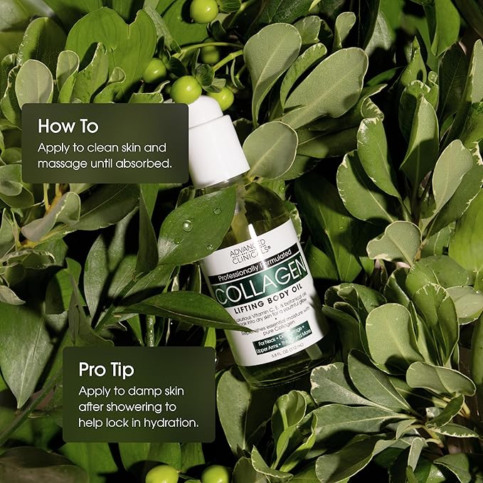 Advanced Clinicals Hydrating Collagen Oil For Body & After Shower | Visible Anti Aging Skincare Moisturizer Collagen Body Oils For Women & Men Helps Soften Appearance Of Crepey Skin, Large 12 Fl Oz