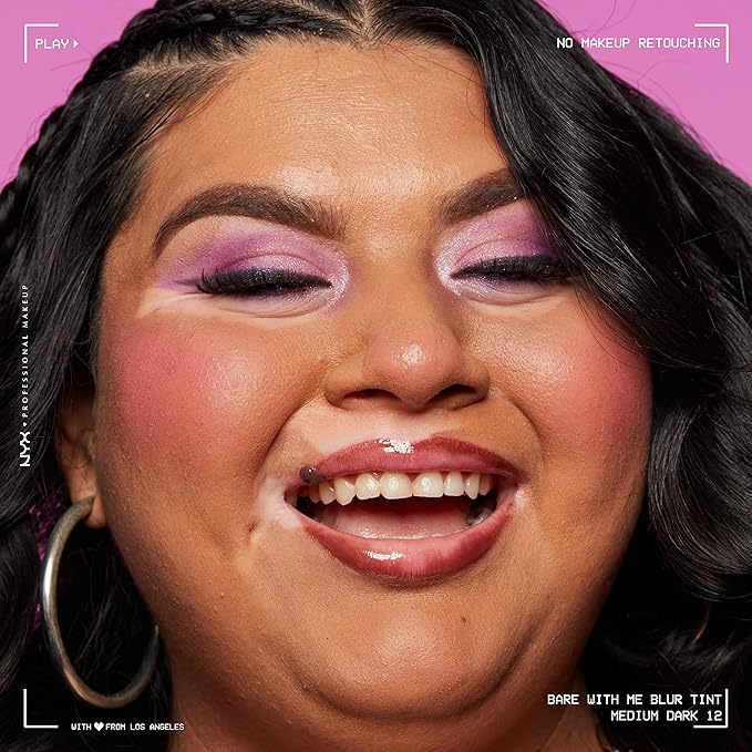 NYX PROFESSIONAL MAKEUP Bare With Me Blur Skin Tint Foundation Make Up with Matcha, Glycerin & Niacinamide - Medium Dark