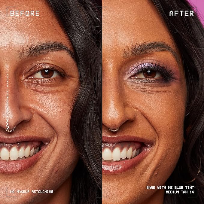 NYX PROFESSIONAL MAKEUP Bare With Me Blur Skin Tint Foundation Make Up with Matcha, Glycerin & Niacinamide - Medium Tan