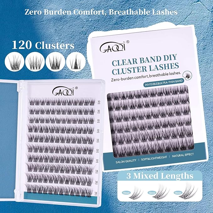 GAQQI Lash Clusters Manga Eyelash Clusters 10-14mm Wet Look Spiky Cluster Lashes 120PCS, Cluster Eyelash Extensions C Curl, Invisible Band Ultra-thin & Soft Clear Band False Lashes (HEROINE)
