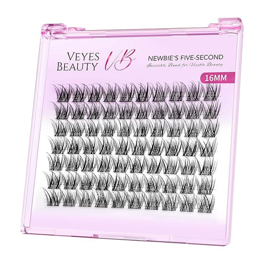 VEYESBEAUTY Lash Clusters Individual Eyelash Extensions Thin & Invisible Band DIY False Eyelashes for Self-application Newbie's Five-Second Series Wispy Lash Tray, LuxeBold 16mm Single Length