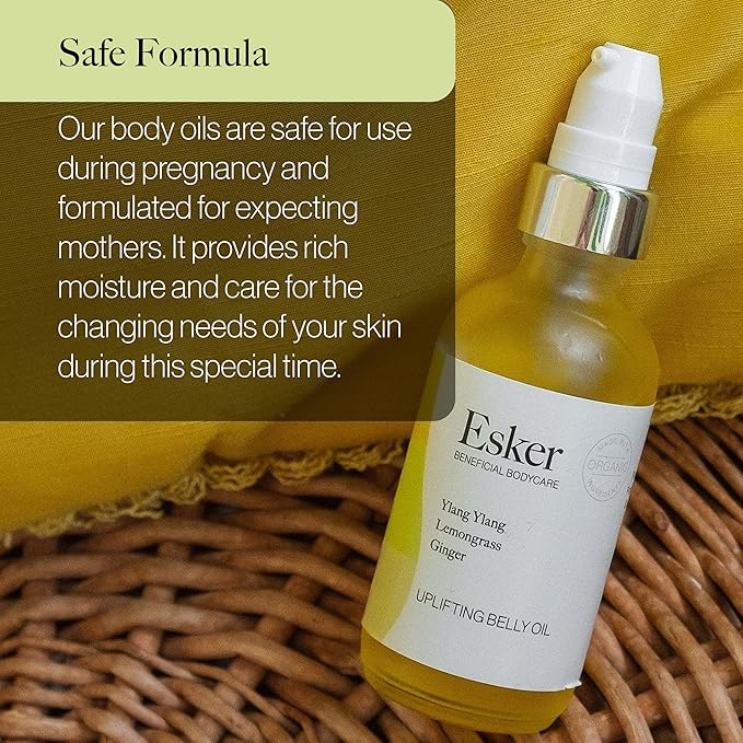 ESKER Natural Uplifting Belly Oil | (4.0oz) | Plant-Based Formulated with Antioxidants Promoting Deep Hydration and Cell Regeneration | Skin Stays Nourished and Resilient During Pregnancy