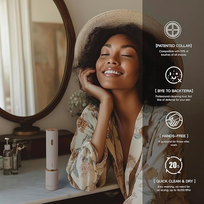 Electric Makeup Brush Cleaner & Dryer Machine, Upgraded Patented Universal Collar Fits 99% of Brush Shapes, Deep Clean & Quick Dry, Rechargeable & Portable for Travel & Home Use, Gift